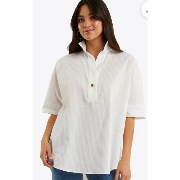 Draper James Logan White Shirting Stripe sz L - Picture 1 of 7